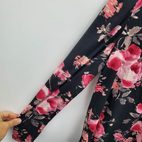 NWT Black Pink Floral Long Sleeve Sweetheart Neck Stretch Romantic Top Womens 0X - Picture 7 of 15